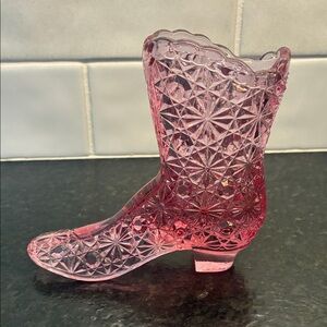 Vintage Fenton Art Glass Pink Daisy and Button Boot